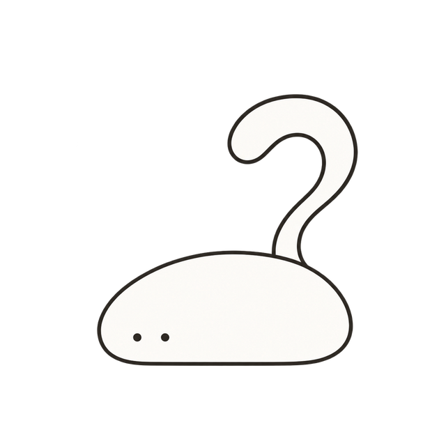 丸い体に、問いかけるようなしっぽの子。窓辺のラグでひと休み。